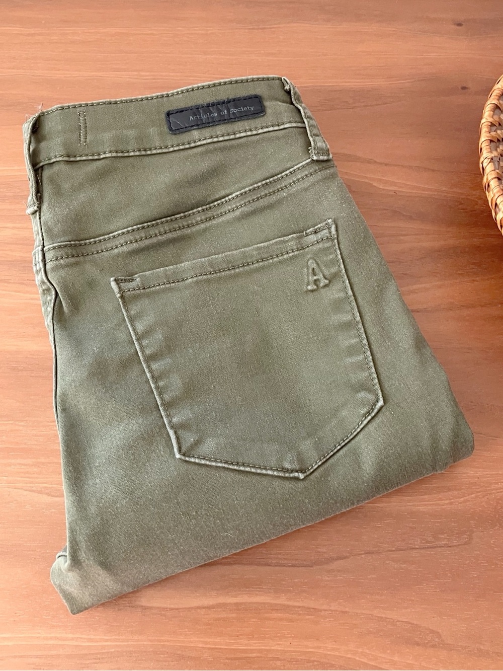 Articles of Society Sarah Olive Green Mid Rise Slim Jeans